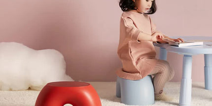 Red Minimalist Round Shape Footstool - Durable Anti-slip Rainbow Stool for Home, Creative Design PP+Polypropylene Material, Comfortable Shoe Bench