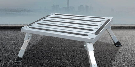 Heavy Duty Aluminum Folding Step Stool - Portable RV Platform and Work Bench with Non-Slip Surface - Collapsible Multi-Purpose Step for Camping, Home, and Outdoor Use
