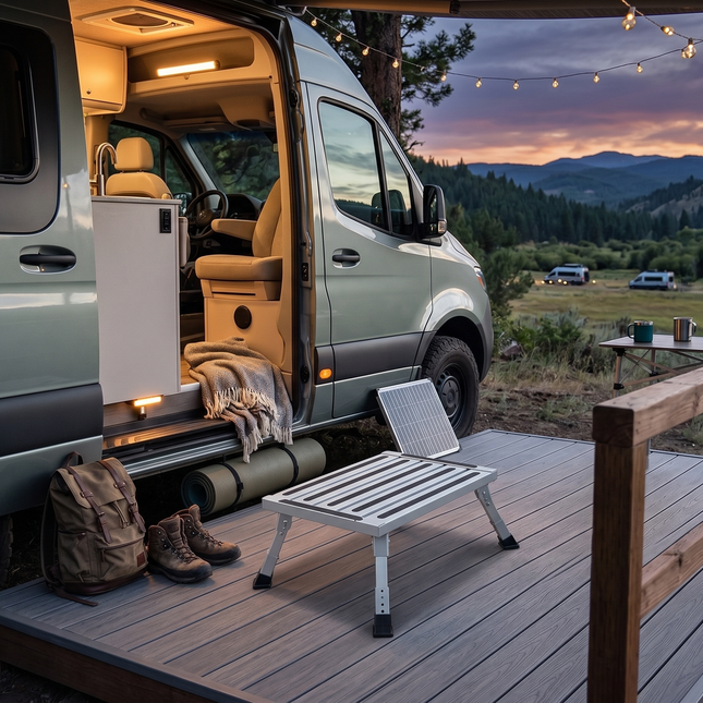 Heavy Duty Aluminum Folding Step Stool - Portable RV Platform and Work Bench with Non-Slip Surface - Collapsible Multi-Purpose Step for Camping, Home, and Outdoor Use