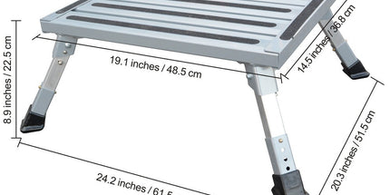 Heavy Duty Aluminum Folding Step Stool - Portable RV Platform and Work Bench with Non-Slip Surface - Collapsible Multi-Purpose Step for Camping, Home, and Outdoor Use