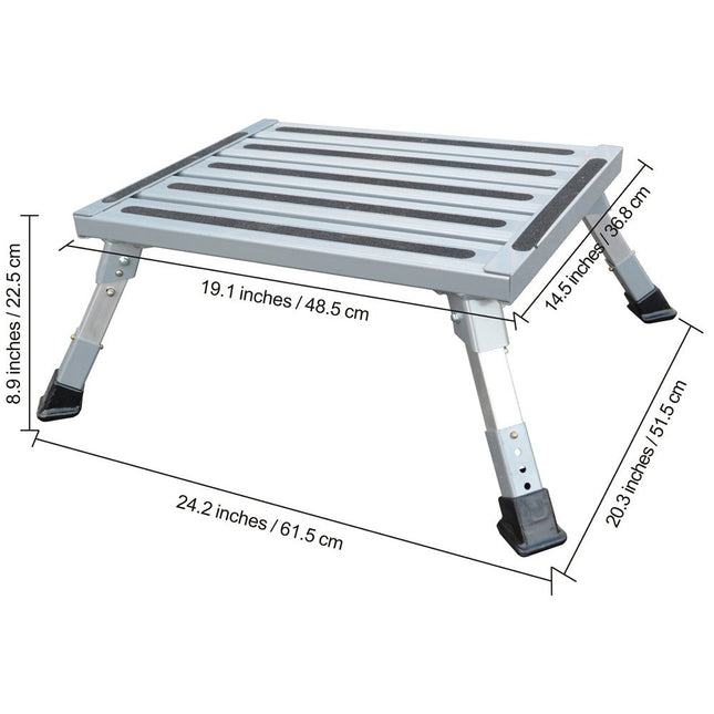Heavy Duty Aluminum Folding Step Stool - Portable RV Platform and Work Bench with Non-Slip Surface - Collapsible Multi-Purpose Step for Camping, Home, and Outdoor Use