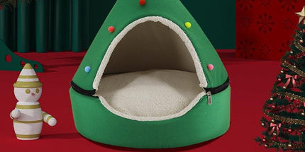 Festive Detachable Pet House - Cozy Green Christmas tree Design (S - 37x46cm)