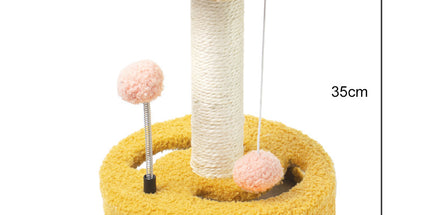 Yellow And Pink Sunflower Cat Scratching Post - 35cm Sisal Cat Tree with Plush Toys for Small Cats