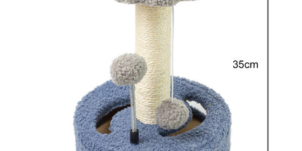 Blue And Grey Sunflower Cat Scratching Post - 35cm Sisal Cat Tree with Plush Toys for Small Cats