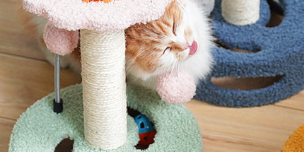 Blue And Grey Sunflower Cat Scratching Post - 35cm Sisal Cat Tree with Plush Toys for Small Cats
