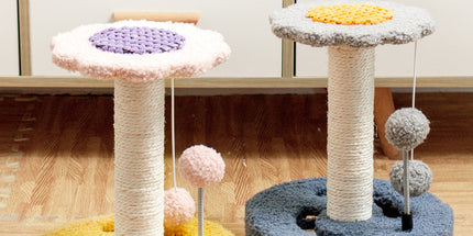 Blue And Grey Sunflower Cat Scratching Post - 35cm Sisal Cat Tree with Plush Toys for Small Cats