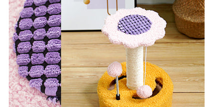 Blue And Grey Sunflower Cat Scratching Post - 35cm Sisal Cat Tree with Plush Toys for Small Cats