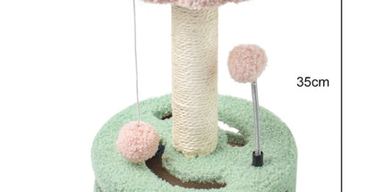 Green And Pink Sunflower Cat Scratching Post - 35cm Sisal Cat Tree with Plush Toys for Small Cats