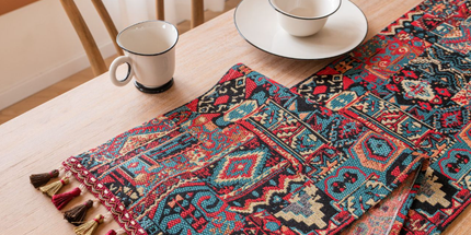 Red Coconut Tree 33-180cm Elegant Geometric Jacquard Table Runner with Tassels - Modern Dining & Coffee Table Decor