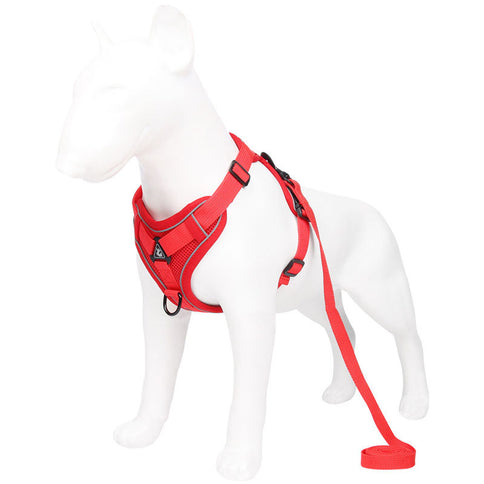 Red Reflective Mesh Dog Harness and Leash Set - Adjustable No-Pull Vest - L