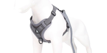 Grey Reflective Mesh Dog Harness and Leash Set - Adjustable No-Pull Vest - L