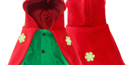 Christmas Dog Costume - Festive Hooded Cape & Green Jumpsuit Outfit (Size : 4XL)