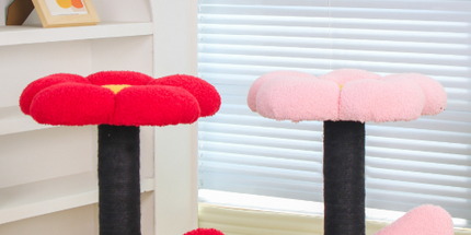 Pink and Black Adorable Flower Cat Tree - Plush Perch, Sisal Scratching Post & Spring Ball Toy