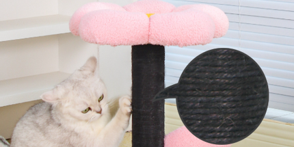 Pink and Black Adorable Flower Cat Tree - Plush Perch, Sisal Scratching Post & Spring Ball Toy