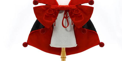 Red Regal Vampire Pet Cape | Halloween & Christmas Costume Cloak with Bow & Pom-Poms for Dogs and Cats(Size M)