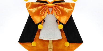 Orange Regal Vampire Pet Cape | Halloween & Christmas Costume Cloak with Bow & Pom-Poms for Dogs and Cats(Size M)