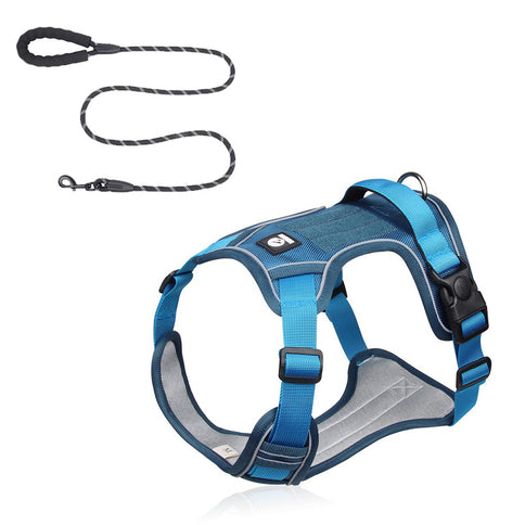 Blue XL Adjustable No-Pull Dog Harness and Leash Set - Reflective & Padded Vest for Medium to Large Dogs