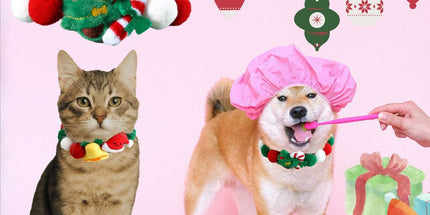 Christmas Pet Pom-Pom Adjustable Cotton Collar Set(2-Pack Size S) - Cat and Dog Holiday Costume, Cute Bell Hat and Tree Umbrella Designs