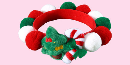 Christmas Pet Pom-Pom Adjustable Cotton Collar Set(2-Pack Size M) - Cat and Dog Holiday Costume, Cute Bell Hat and Tree Umbrella Designs