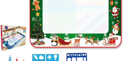 80x60CM Christmas Style Magic Water Doodle Mat Toy | Reusable Aqua Painting Set with 9 Accessories, Mess-Free Water Painting Learning Blanket