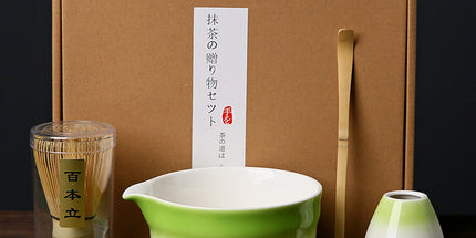Green and white Complete Matcha Tea Ceremony Set - 4-Piece Japanese Traditional Whisk, Bowl, Whisk Holder & Scoop for Authentic Preparation at Home