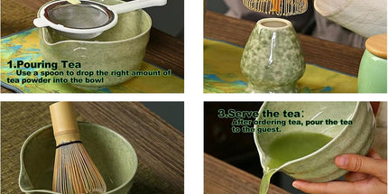 Green Complete Matcha Tea Ceremony Set - 4-Piece Japanese Traditional Whisk, Bowl, Whisk Holder & Scoop for Authentic Preparation at Home