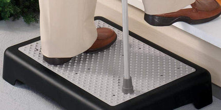 Portable Outdoor Half Step Stool Non-Slip Mobility Aid Compact Platform 43x33cm for Bath Home & Car Use White Base with Blue Top Mat