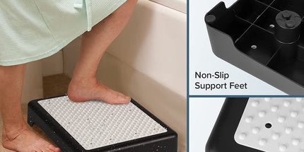 Portable Outdoor Half Step Stool Non-Slip Mobility Aid Compact Platform 43x33cm for Bath Home & Car Use White Base with Blue Top Mat