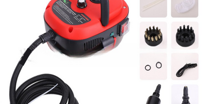 Red Portable High-Pressure Steam Cleaner with 1000ml Tank & 7-Piece Pro Brushes/Spray Nozzle Kit - 131°C High-Temp Deep Cleaning Machine for Kitchen Grease and Home Sanitization