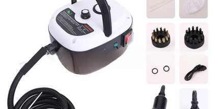 White Portable High-Pressure Steam Cleaner with 1000ml Tank & 7-Piece Pro Brushes/Spray Nozzle Kit - 131°C High-Temp Deep Cleaning Machine for Kitchen Grease and Home Sanitization