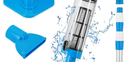 Blue and White Cordless Underwater Pool Vacuum with 3 Cleaning Heads & 164cm Extended Reach - Rechargeable Handheld Spa & Pond Cleaner