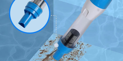 Blue and White Cordless Underwater Pool Vacuum with 3 Cleaning Heads & 164cm Extended Reach - Rechargeable Handheld Spa & Pond Cleaner