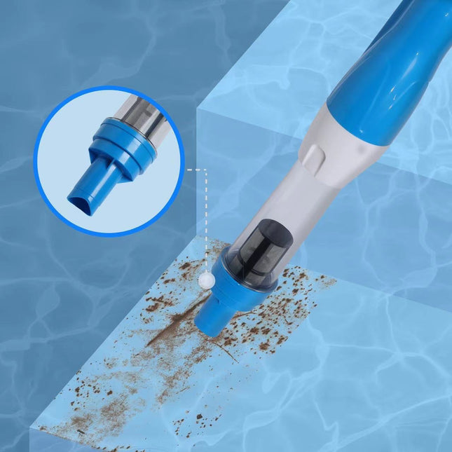Blue and White Cordless Underwater Pool Vacuum with 3 Cleaning Heads & 164cm Extended Reach - Rechargeable Handheld Spa & Pond Cleaner