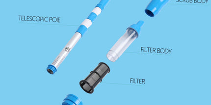 Blue and White Cordless Underwater Pool Vacuum with 3 Cleaning Heads & 164cm Extended Reach - Rechargeable Handheld Spa & Pond Cleaner