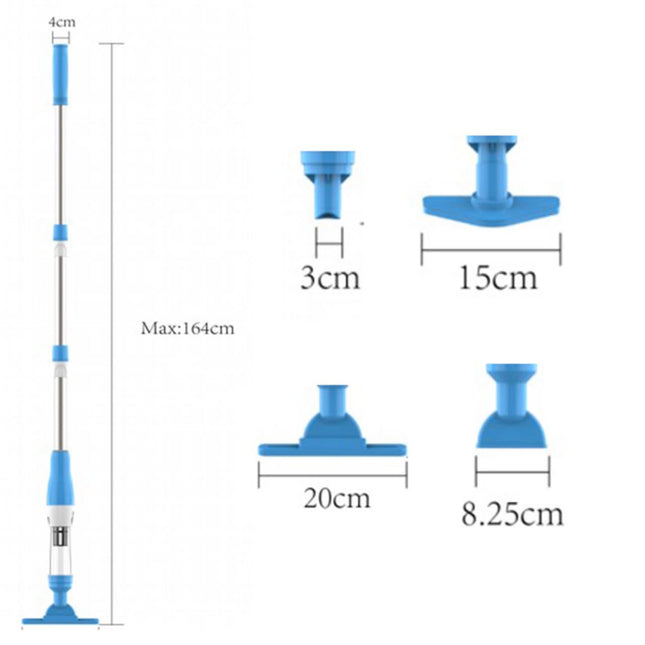 Blue and White Cordless Underwater Pool Vacuum with 3 Cleaning Heads & 164cm Extended Reach - Rechargeable Handheld Spa & Pond Cleaner