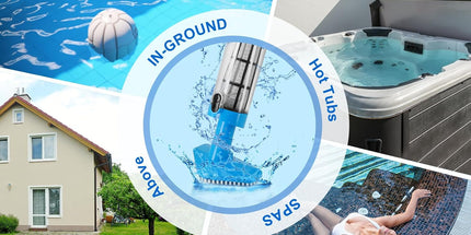 Blue and White Cordless Underwater Pool Vacuum with 3 Cleaning Heads & 164cm Extended Reach - Rechargeable Handheld Spa & Pond Cleaner