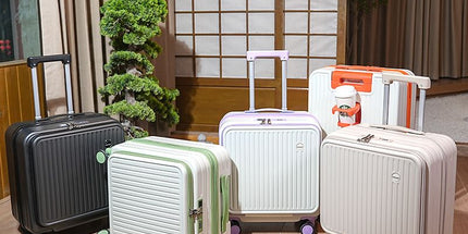 Beige Front Opening Carry On Luggage 18 Inch - Lightweight Hard Shell Suitcase with Spinner Wheels, Shockproof Laptop Compartment, USB Charging Port - Ideal for Business Trips and Short Travels