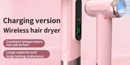 Gray wireless Hair Dryer with Cold & Hot Air, Portable Large-Capacity Rechargeable Ionic Dryer, Fast-Drying, Lightweight and Compact for Home and Travel Tyack eCommerce Solutions