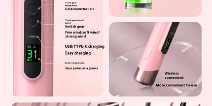 Gray wireless Hair Dryer with Cold & Hot Air, Portable Large-Capacity Rechargeable Ionic Dryer, Fast-Drying, Lightweight and Compact for Home and Travel Tyack eCommerce Solutions