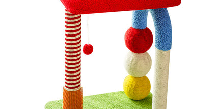 Colorful U-Shaped Cat Tree with Sisal Scratching Posts, Multi-Level Perch & Hanging Ball Toy - Compact Cat Climbing Frame for Small Spaces, Durable Fabric & Wood Construction for Kittens & Adult Cats