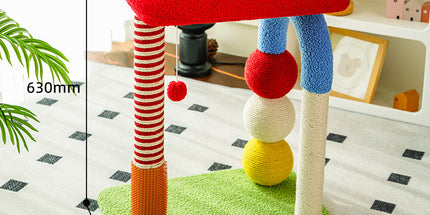 Colorful U-Shaped Cat Tree with Sisal Scratching Posts, Multi-Level Perch & Hanging Ball Toy - Compact Cat Climbing Frame for Small Spaces, Durable Fabric & Wood Construction for Kittens & Adult Cats
