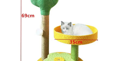 Yellow Cactus Pineapple Cat Tree with Scratching Post & Cozy Perch - Multi-Level Cat Tower with Flower Platform and Hanging Ball for Indoor Cats