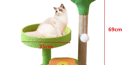 Green Cactus Pineapple Cat Tree with Scratching Post & Cozy Perch - Multi-Level Cat Tower with Flower Platform and Hanging Ball for Indoor Cats