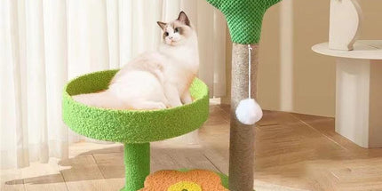 Green Cactus Pineapple Cat Tree with Scratching Post & Cozy Perch - Multi-Level Cat Tower with Flower Platform and Hanging Ball for Indoor Cats