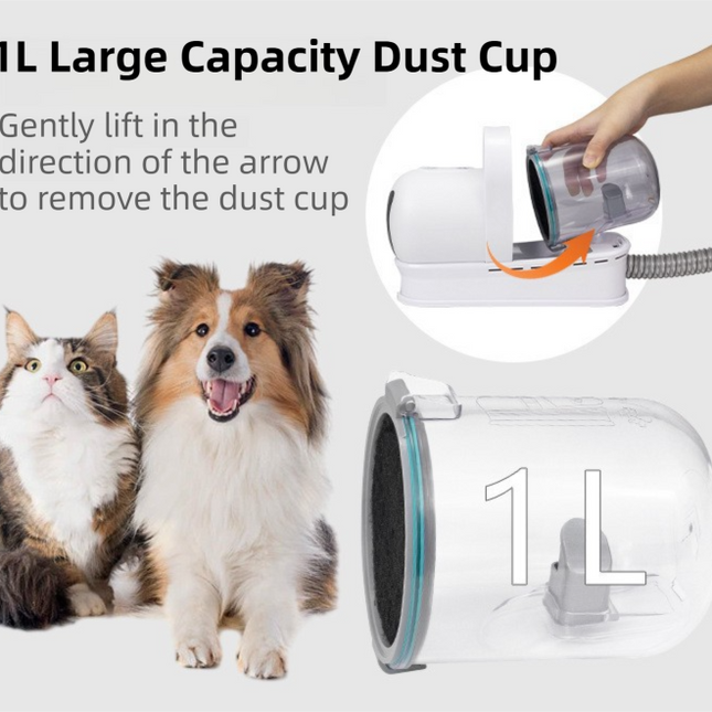 7-in-1 White Multifunctional Pet Grooming Vacuum Kit - Dog Cat Home Barber Shop & Low Noise Shedding Groomer with 1L Large Dust Cup