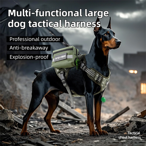 3-Piece Black Tactical Dog Harness Set (S Size) - Heavy Duty No-Pull Vest with Detachable Tactical Pouch & Climbing Rope Leash