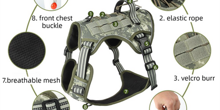 3-Piece Khaki Tactical Dog Harness Set (M Size) - Heavy Duty No-Pull Vest with Detachable Tactical Pouch & Climbing Rope Leash