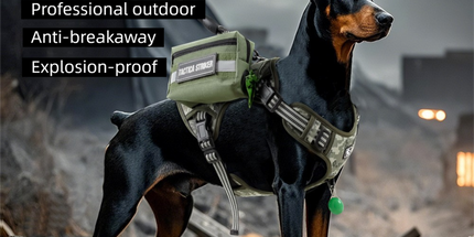 3-Piece Khaki Tactical Dog Harness Set (L Size) - Heavy Duty No-Pull Vest with Detachable Tactical Pouch & Climbing Rope Leash