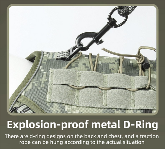 3-Piece Camouflage Tactical Dog Harness Set (XL Size) - Heavy Duty No-Pull Vest with Detachable Tactical Pouch & Climbing Rope Leash