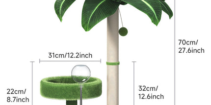 Large Multi-Functional Cat Tree & Activity Tower - All-in-One 70CM Tall Sisal Scratching Post, 31CM Diameter Plush Condo and Interactive Wobbling Feeder